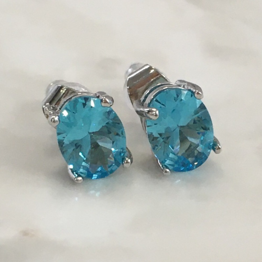 Blue Topaz Oval Stud Earrings